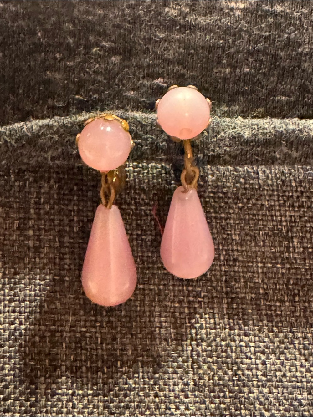 Vintage Purple Teardrop Dangle Clip on Earrings
